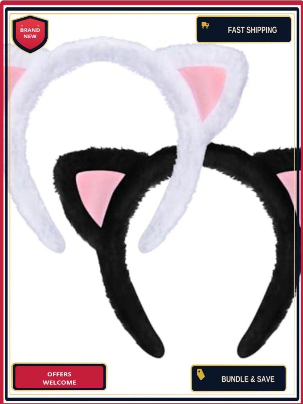 Plush Cat Ear Headband Set 2 Pcs Halloween Cosplay Costume Hair Hoop